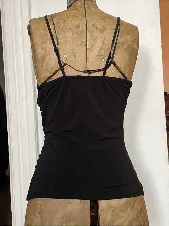 Black Ruched Spaghetti Strap Tank Top - Picture 3 of 5